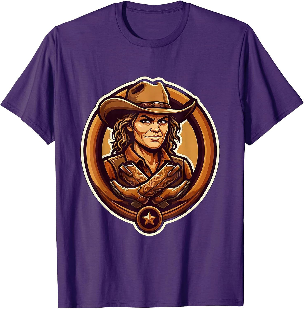 Men's Black Cowgirl Boots Crossed Over Saddle Horn T-Shirt - Purple
