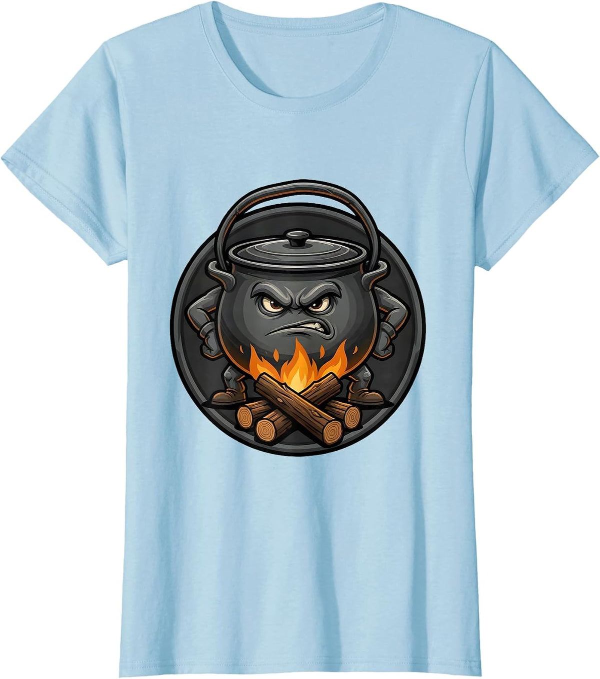 Women's Campfire Cast Iron Pot Outdoor Cooking Graphic T-Shirt - Baby Blue