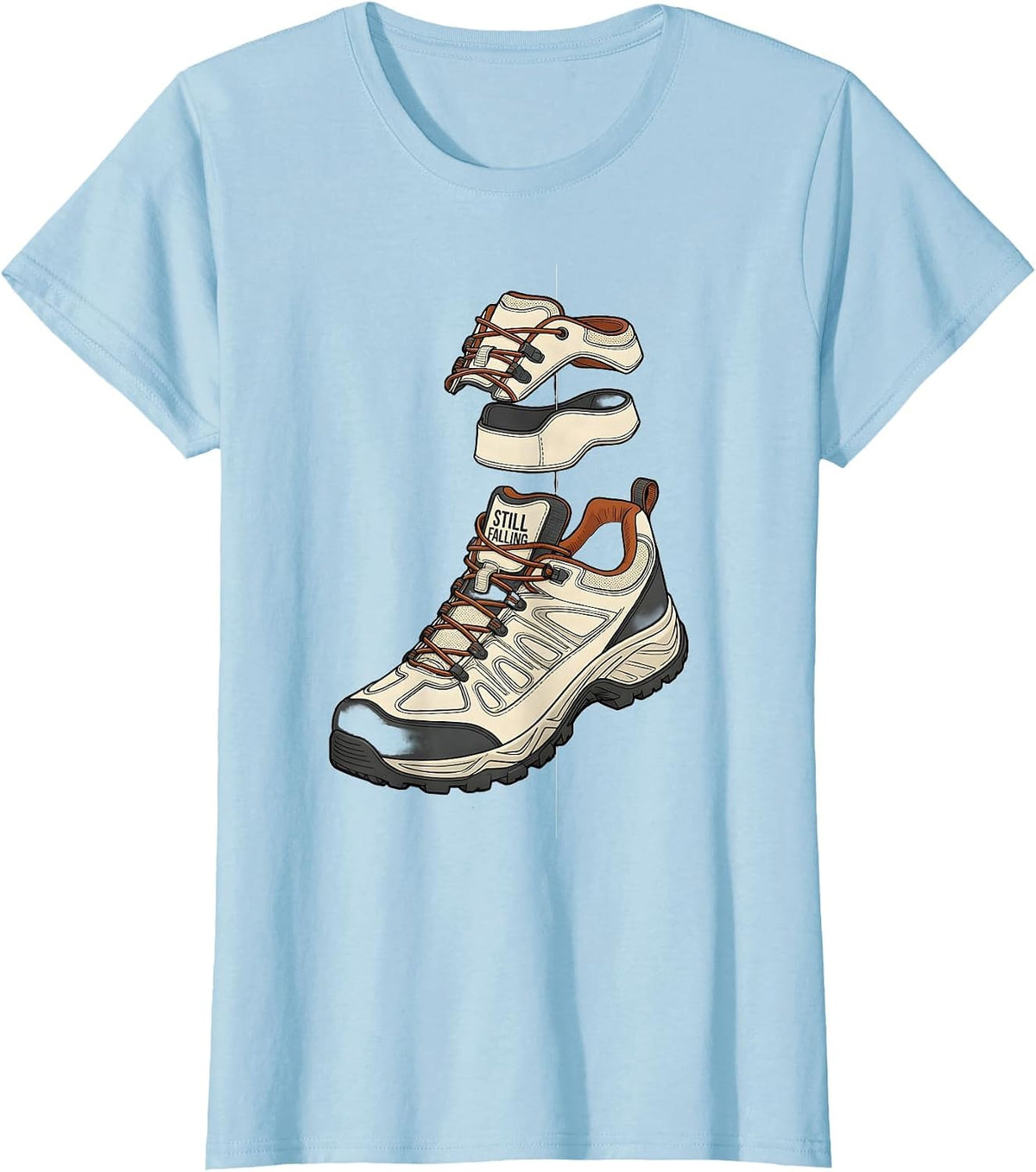 Still Falling Exploded View Rock Climbing Bouldering Humor T-Shirt - Baby Blue