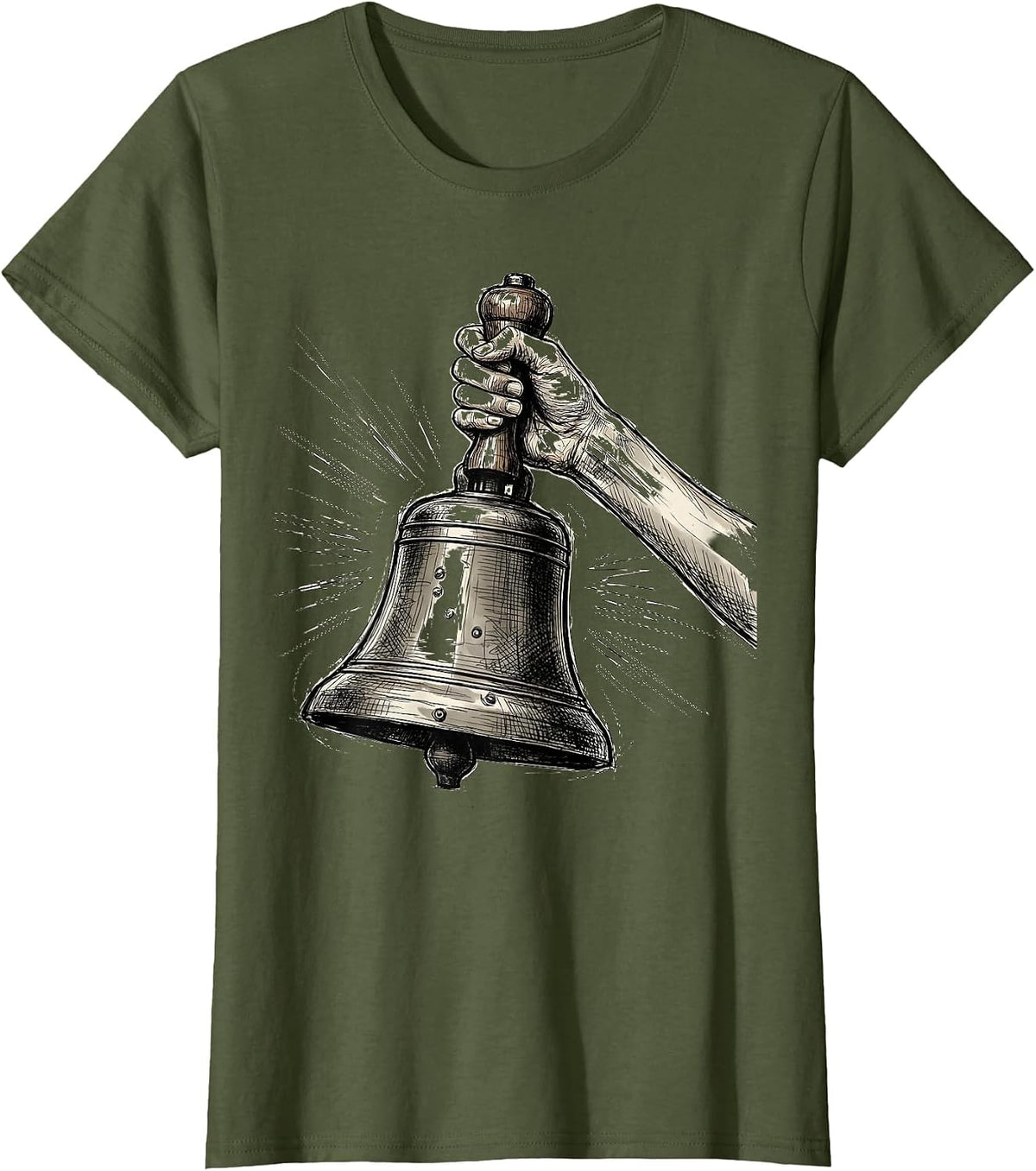 Women's Elementary Teacher Old School Bell Illustration T-Shirt - Olive Green