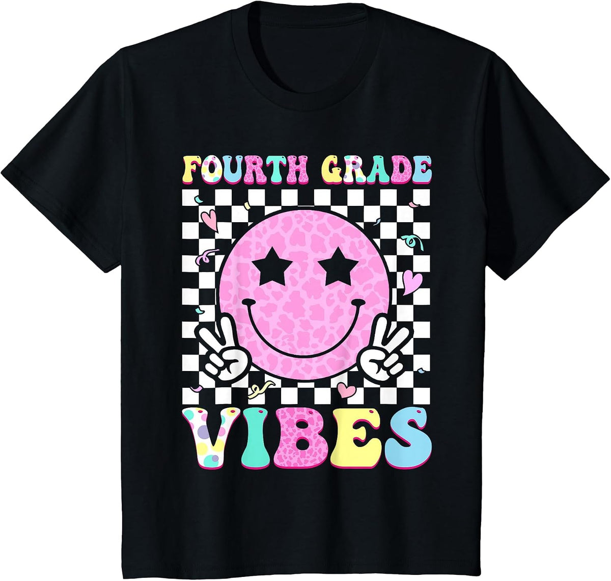 Fourth Grade Vibes Groovy Back to School 4th Grade Girls Kid T-Shirt - Black