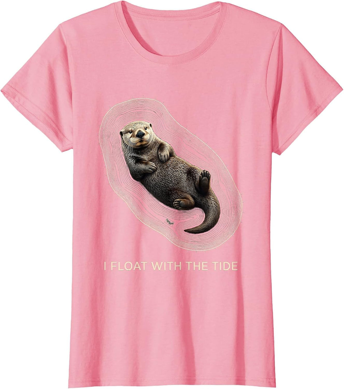 Women's I Float With The Tide Topographic Sea Otter Animal Lover Pun T-Shirt - Pink