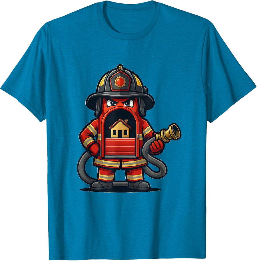 Fire Station Bay Door Mascot Firefighter Family Humor T-Shirt - Sapphire Blue