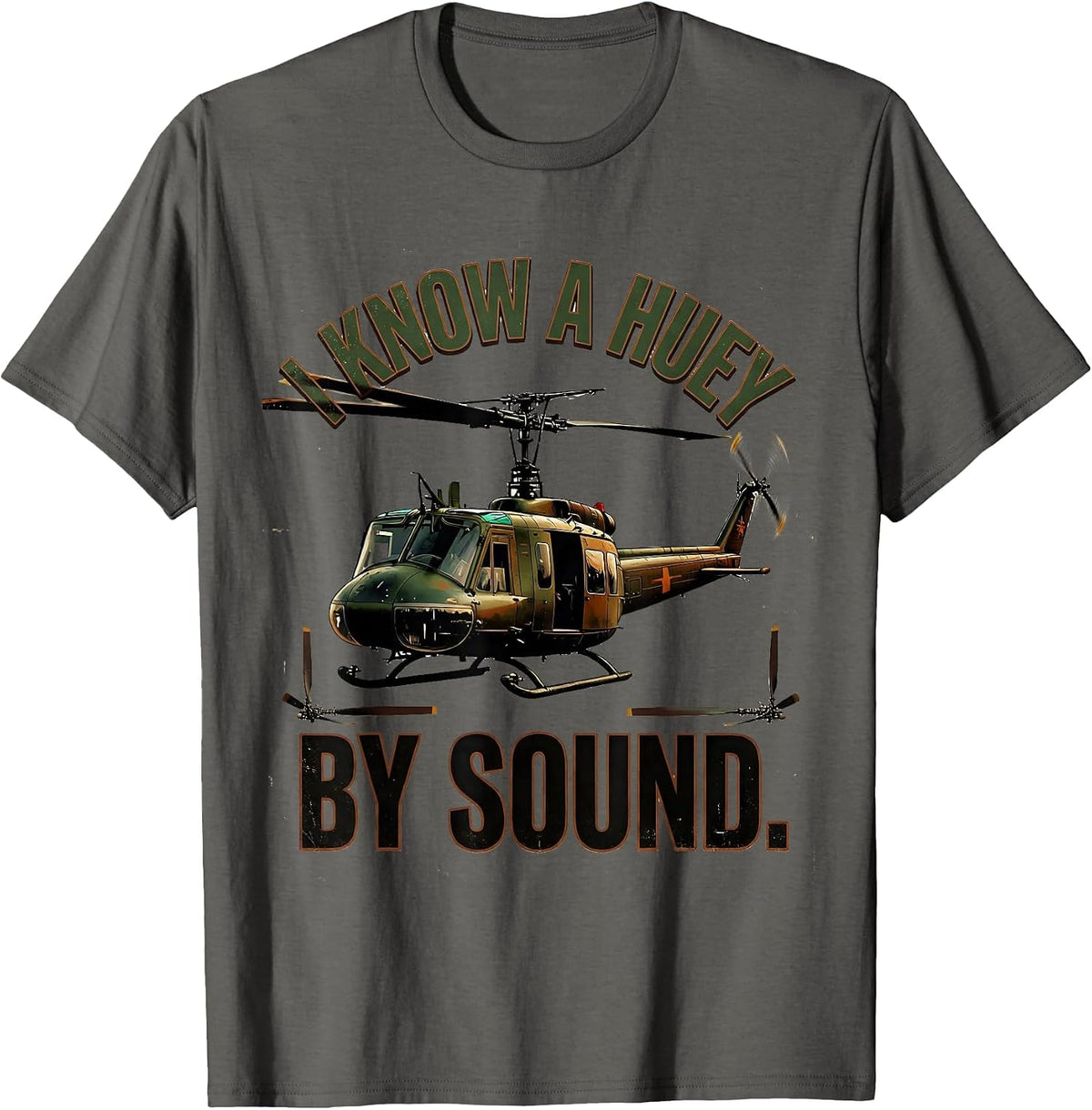 Men's I Know A Huey By Sound Vintage Military Helicopter UH-1 T-Shirt - Asphalt Grey