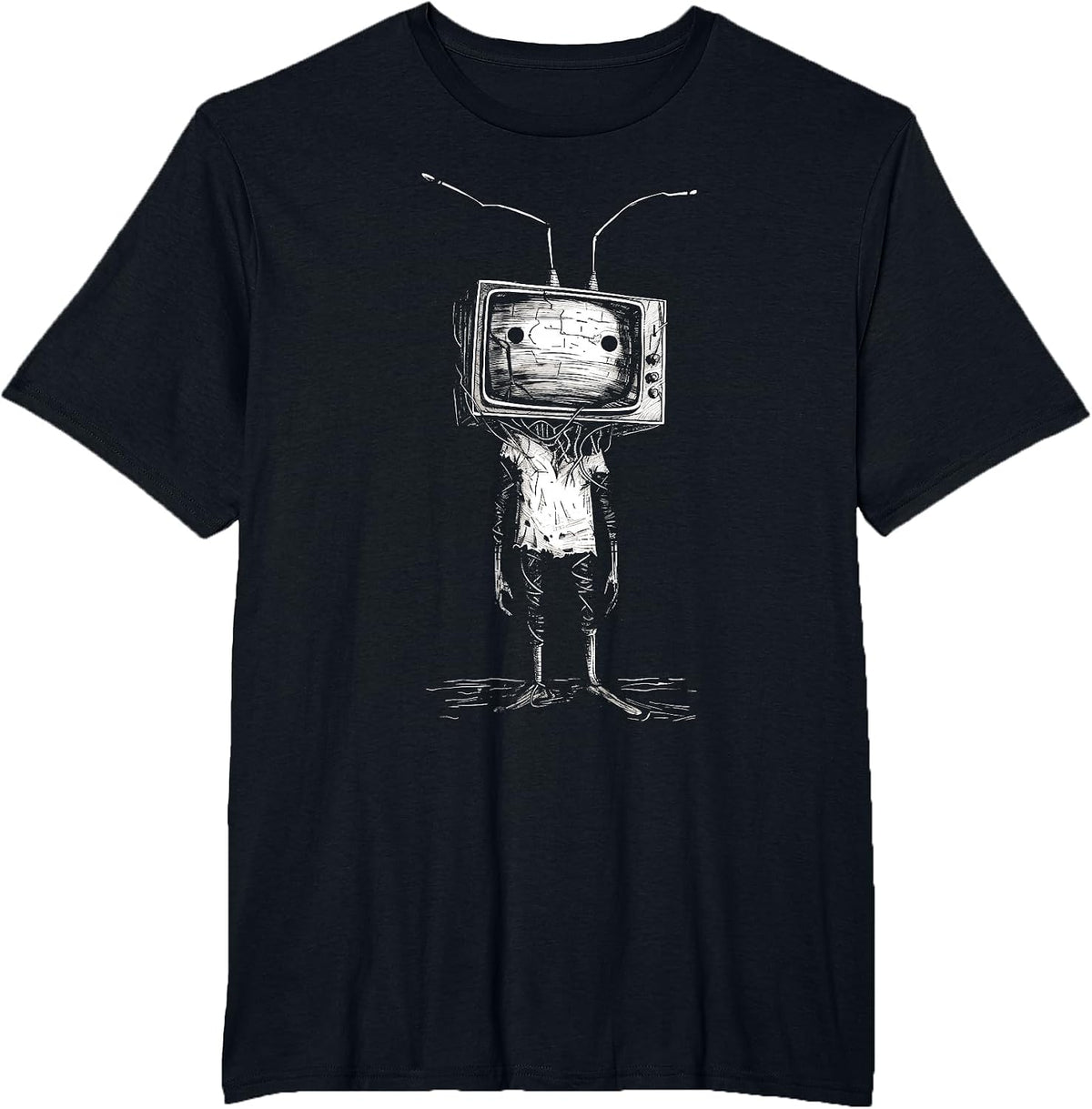Weird Goth TV Head Art Grunge Alt Odd Strange Aesthetic T-Shirt - Black