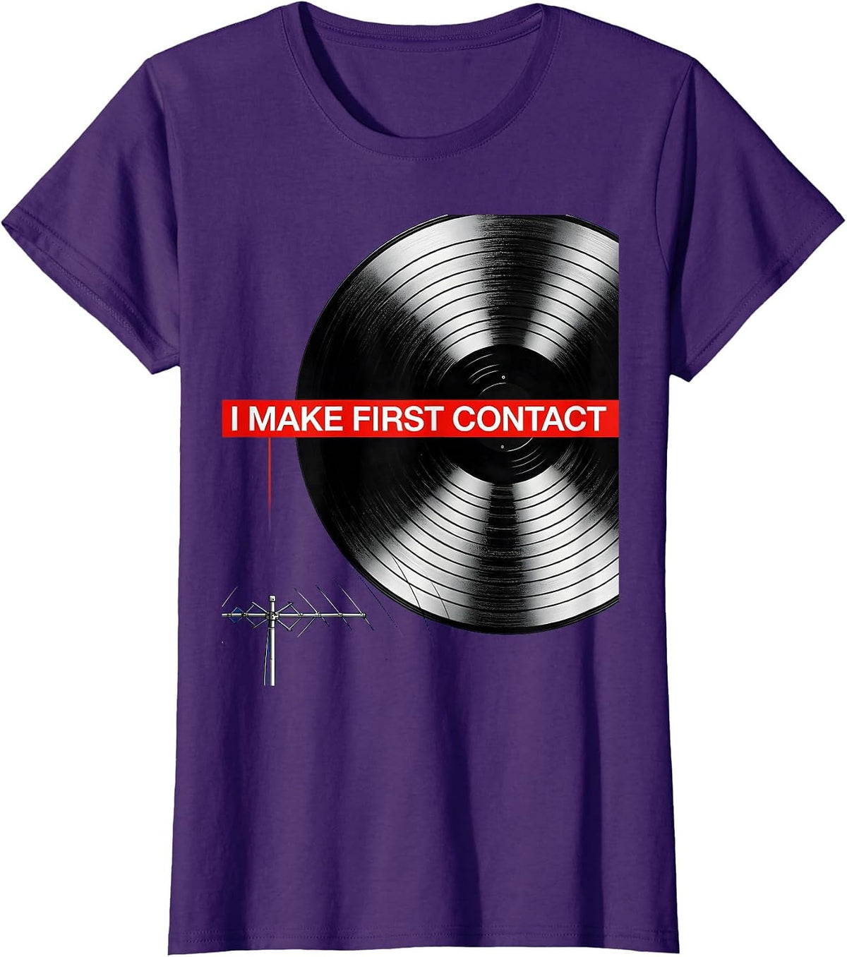 Women's I Make First Contact Funny Ham Radio Operator Hobbyist Humor T-Shirt - Purple