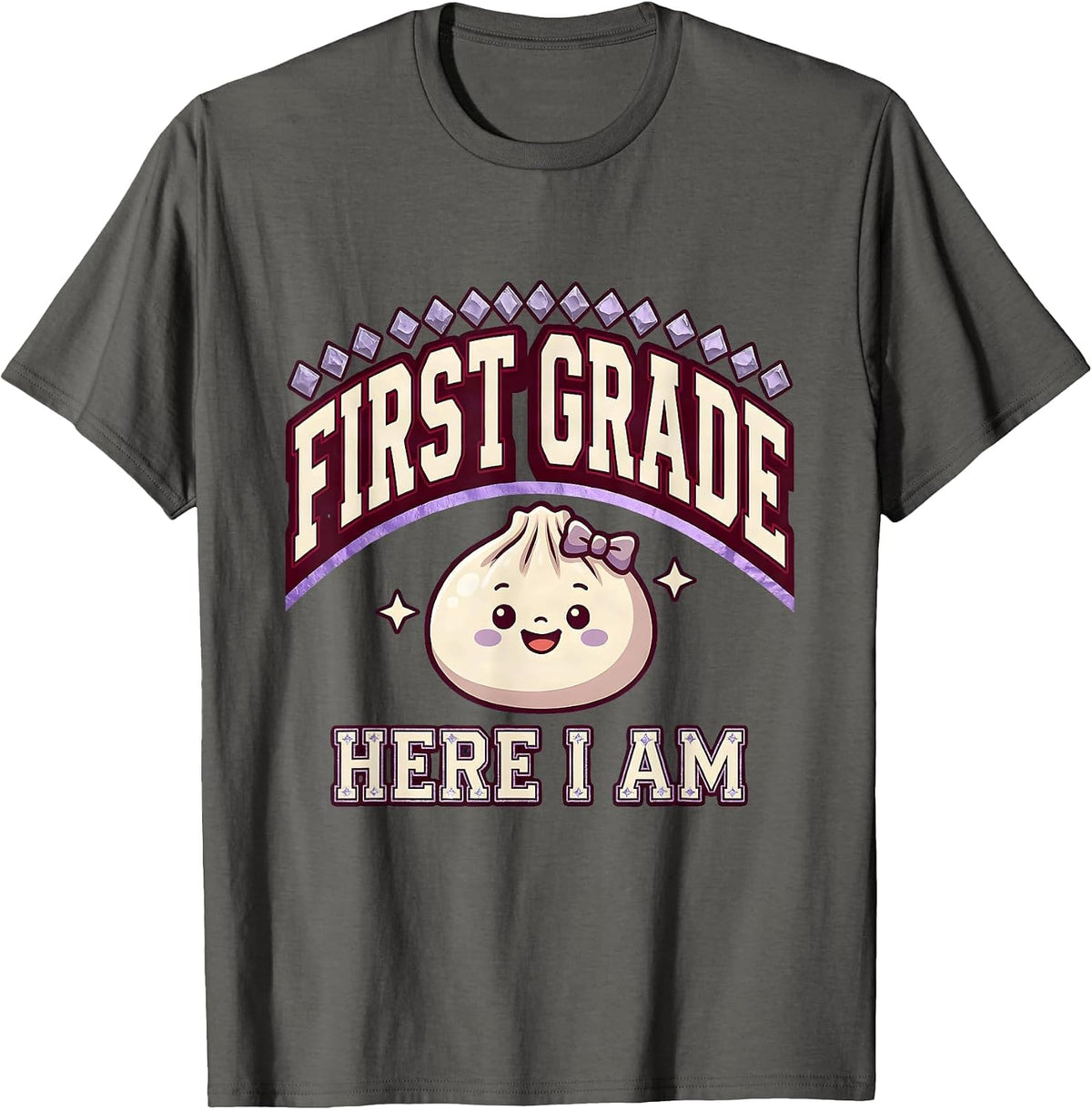 Men's First Grade Here I Am Cute Dumpling Girl Back to School T-Shirt - Asphalt Grey