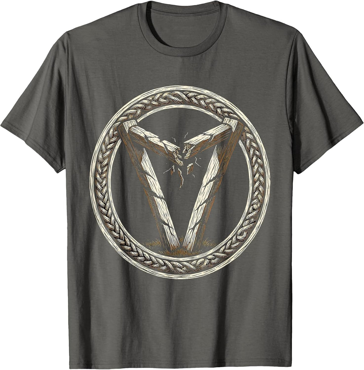 Broken Rugby Goalposts Graphic Design T-Shirt - Asphalt Grey