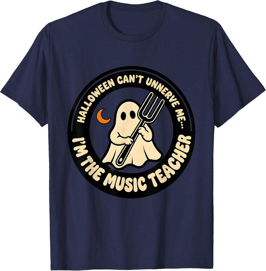 Halloween Can't Unnerve Me—I'm The Music Teacher Funny T-Shirt - Navy Blue