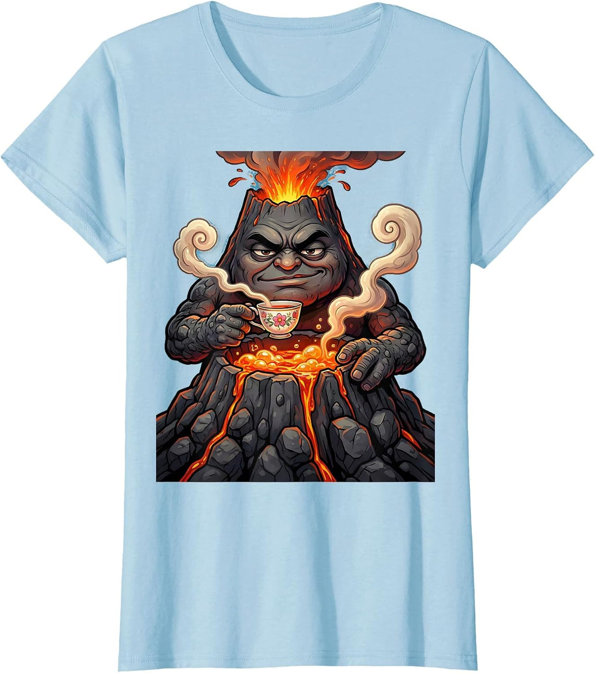 Volcano Tea Time Funny Chill Volcanic Illustration T-Shirt - Baby Blue