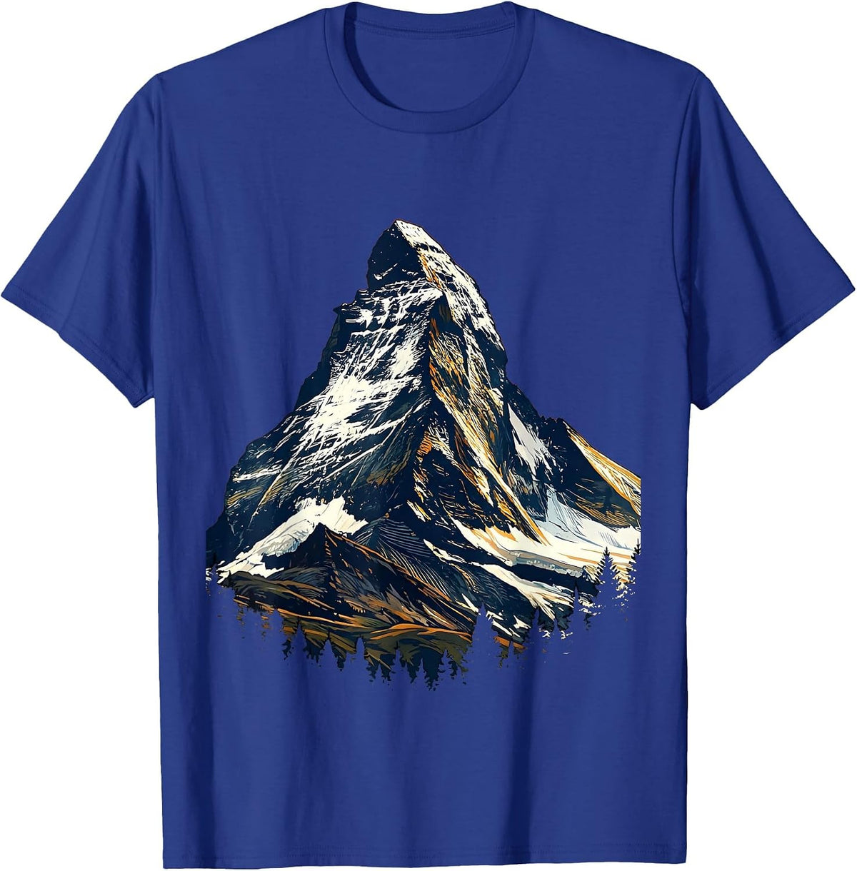 Rugby Mountain Peak Graphic Design T-Shirt - Royal Blue