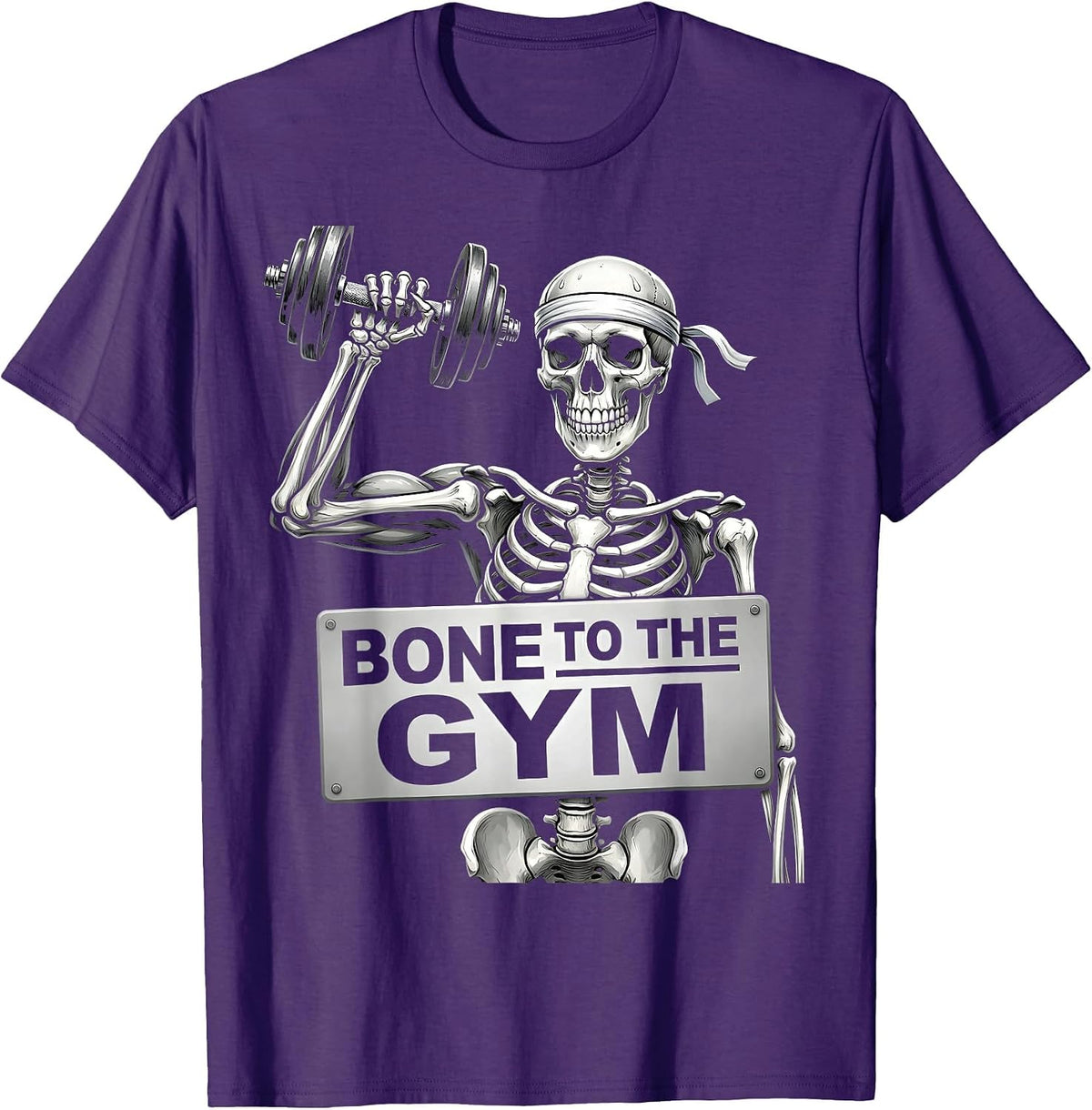 Bone to the Gym Funny Skeleton Workout Design T-Shirt - Purple