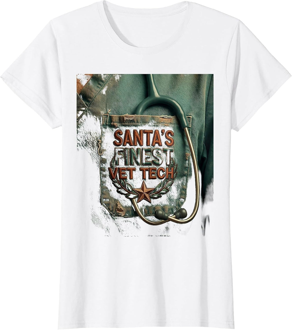 Women's Santa's Finest Vet Tech Vintage Funny Veterinary Tech T-Shirt - White