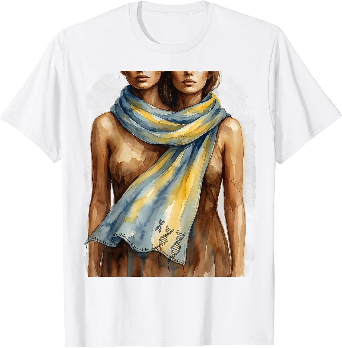 Shoulder-to-Shoulder Blue and Yellow Down Syndrome Awareness T-Shirt - White