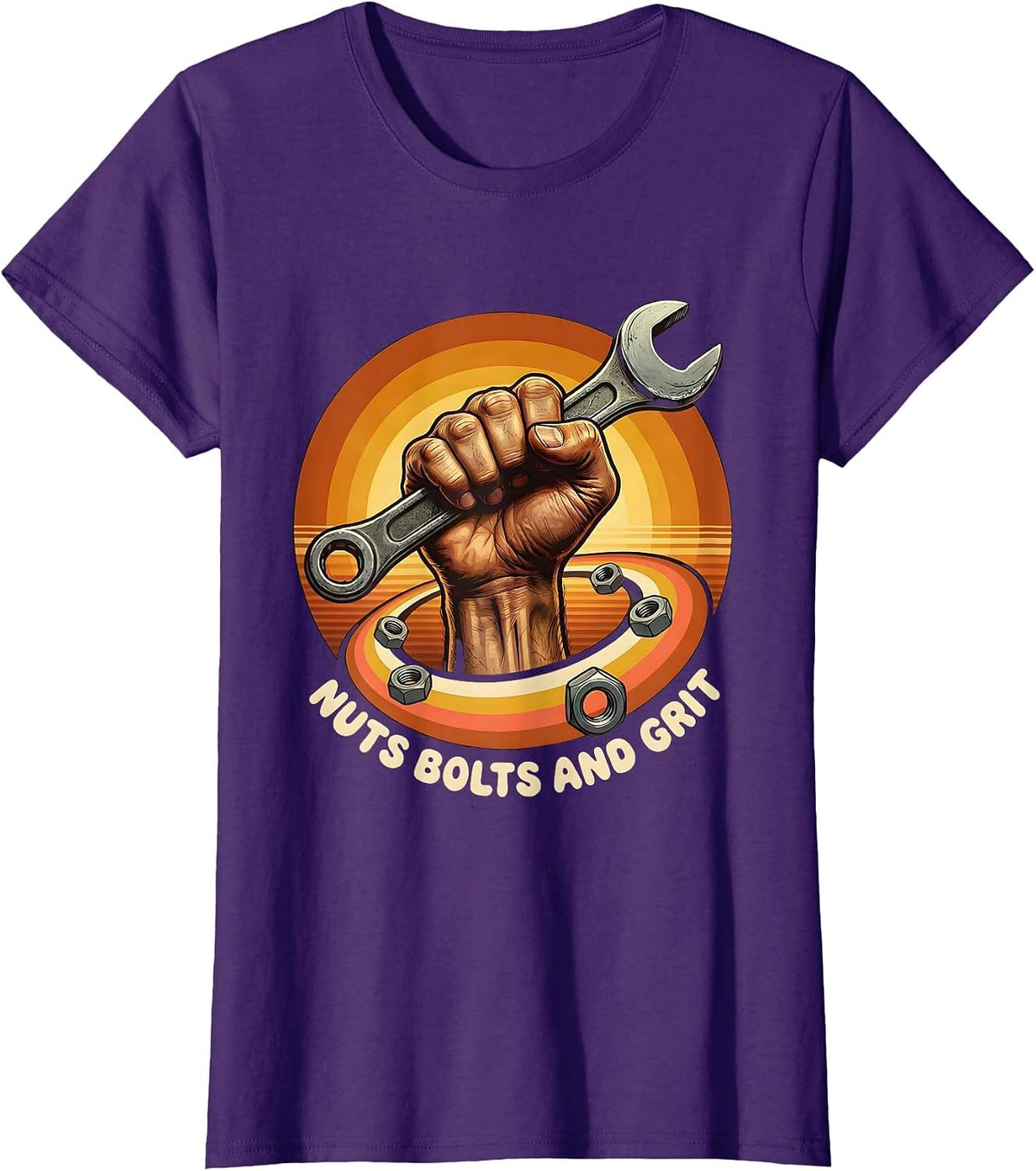 Women's Nuts Bolts and Grit Mechanic Design T-Shirt - Purple