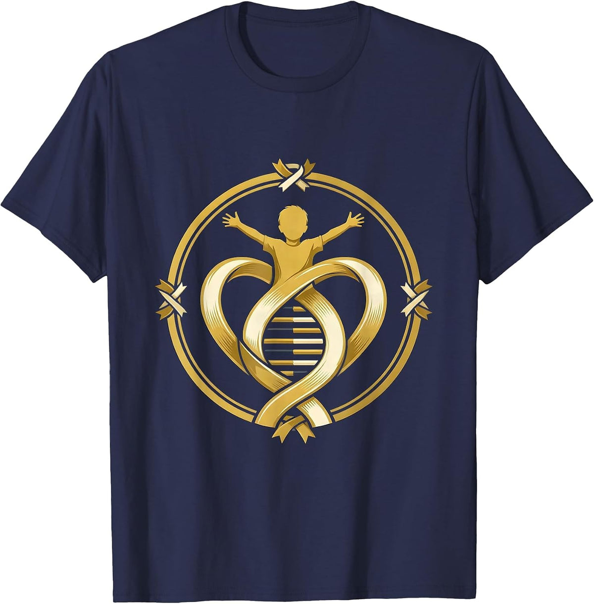 Down Syndrome Awareness Heart Chromosome Design T-Shirt - Navy Blue
