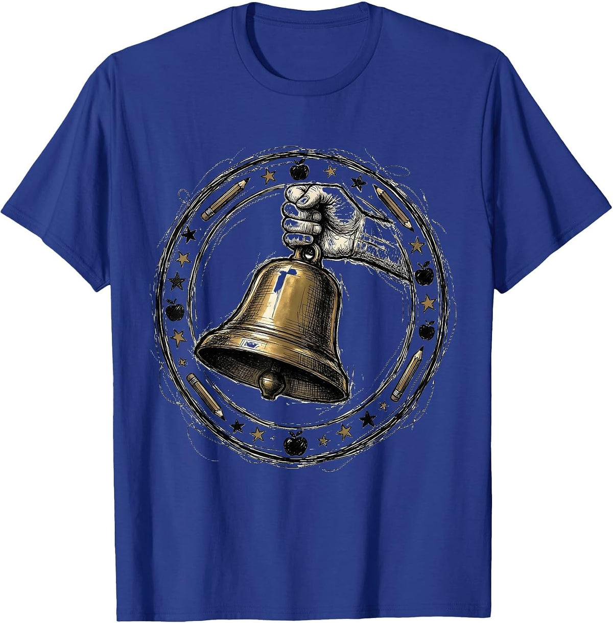 Kindergarten Teacher Ringing School Bell Graphic T-Shirt - Royal Blue