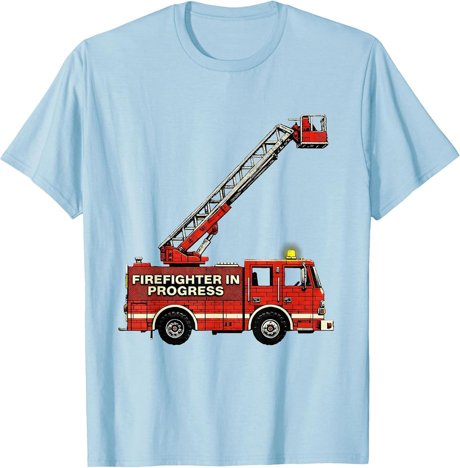 Men's Firefighter In Progress Playful Fire Truck Birthday Kids T-Shirt - Baby Blue