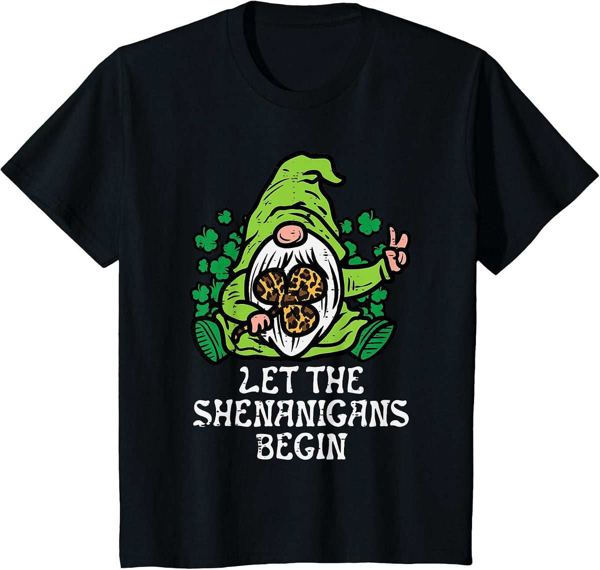 Gnome Leopard Shamrock Shenanigans St Patricks Day Women T-Shirt - Black