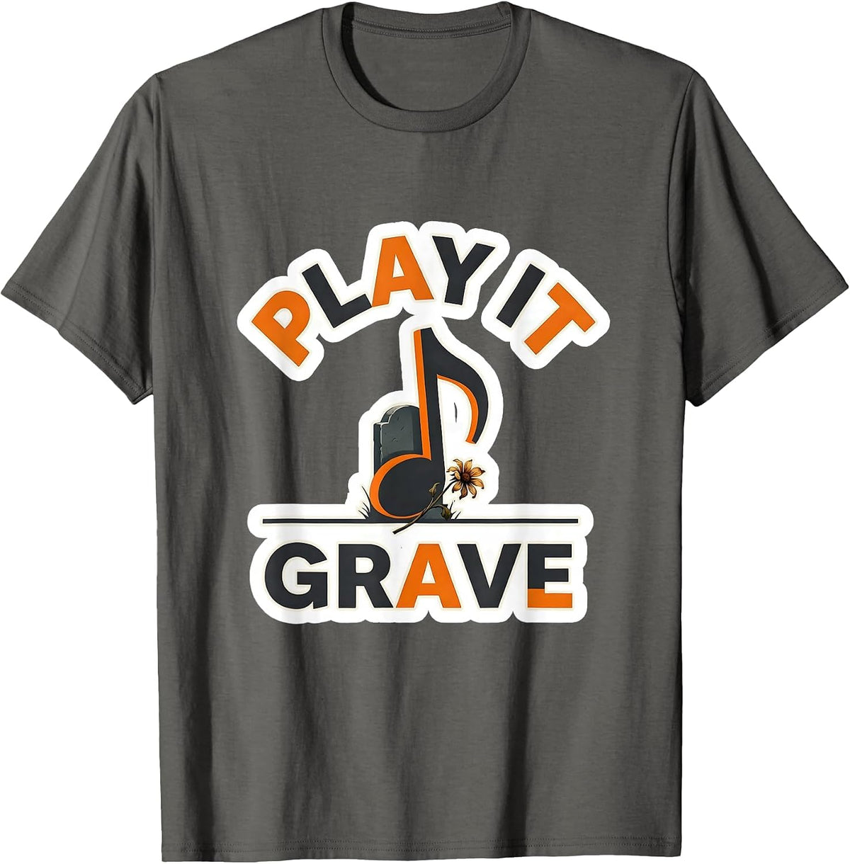 Men's Play It Grave Halloween Ghost Musician Music Teacher Humor T-Shirt - Asphalt Grey