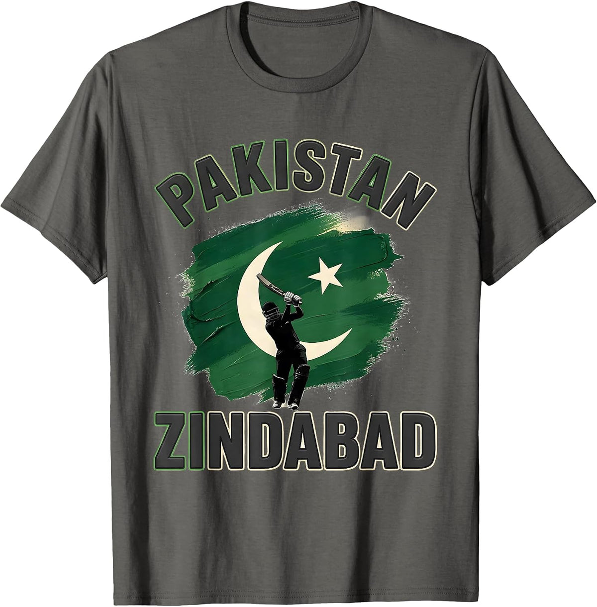 Pakistan Zindabad National Pride Cricket Fan Heritage T-Shirt - Asphalt Grey