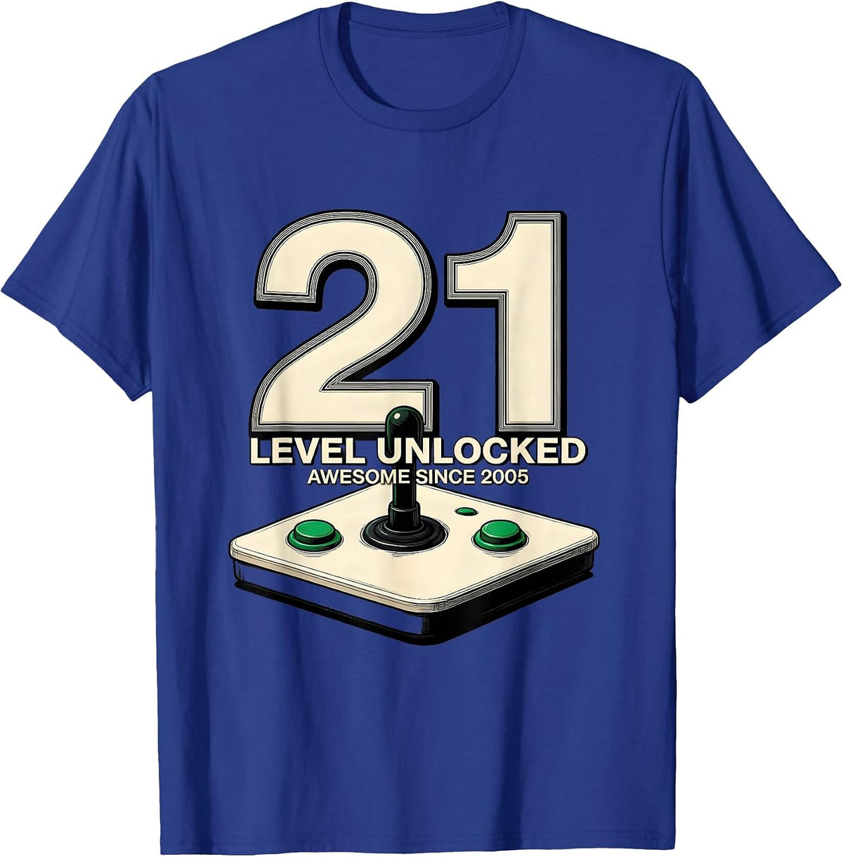 Men's Level 21 Unlocked Awesome Since 2005 21st Birthday Gaming T-Shirt - Royal Blue