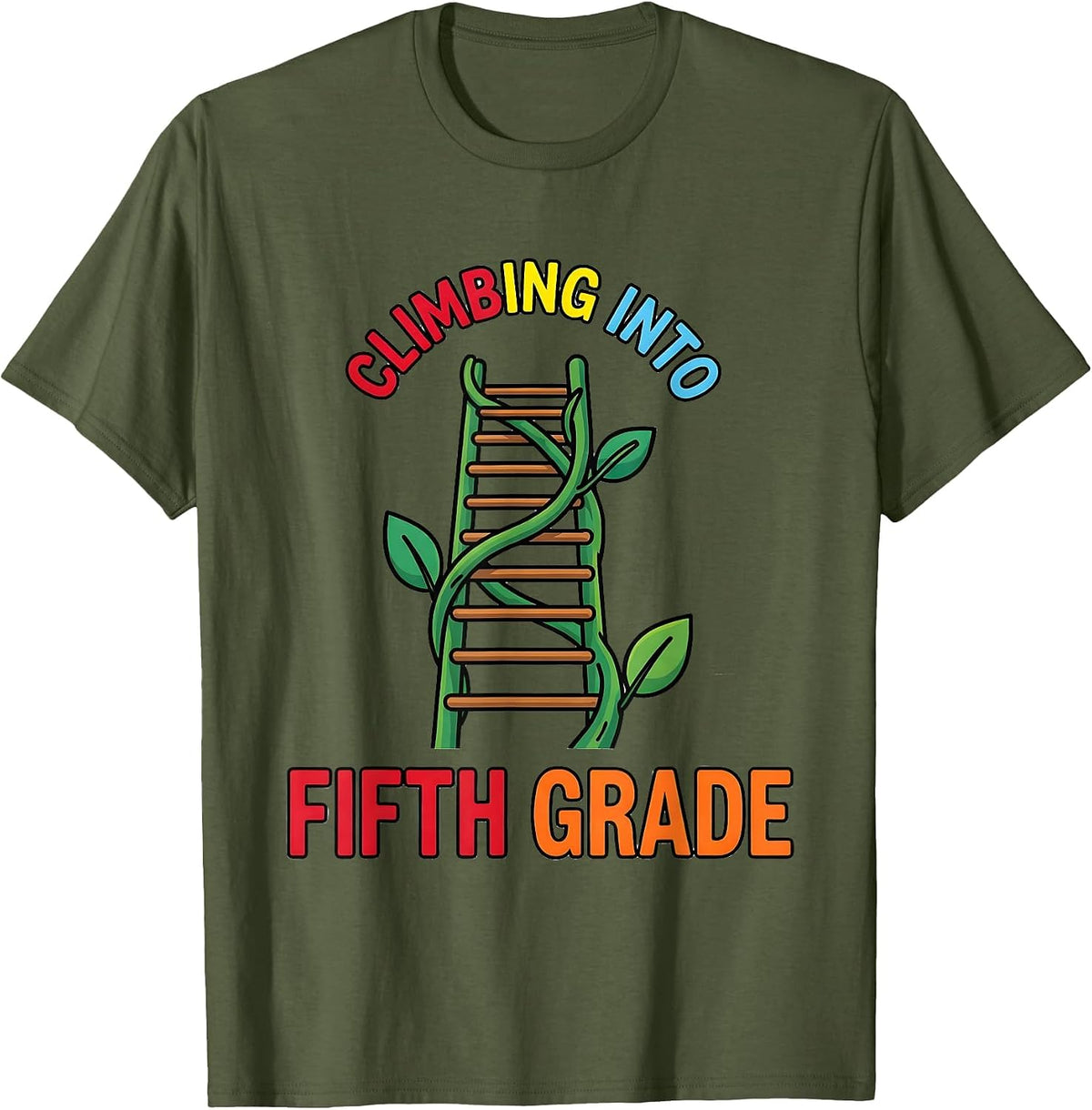 Climbing Into Fifth Grade Colorful Grade Level Team Back T-Shirt - Olive Green