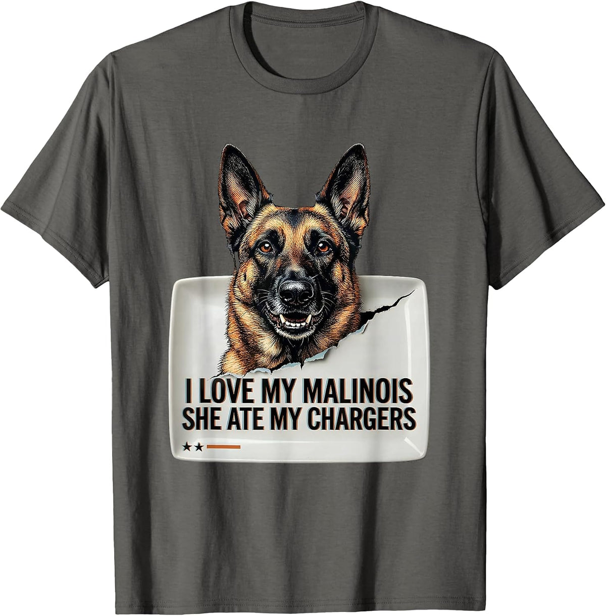 Men's I Love My Malinois, She Ate My Chargers Belgian Malinois Mom T-Shirt - Asphalt Grey