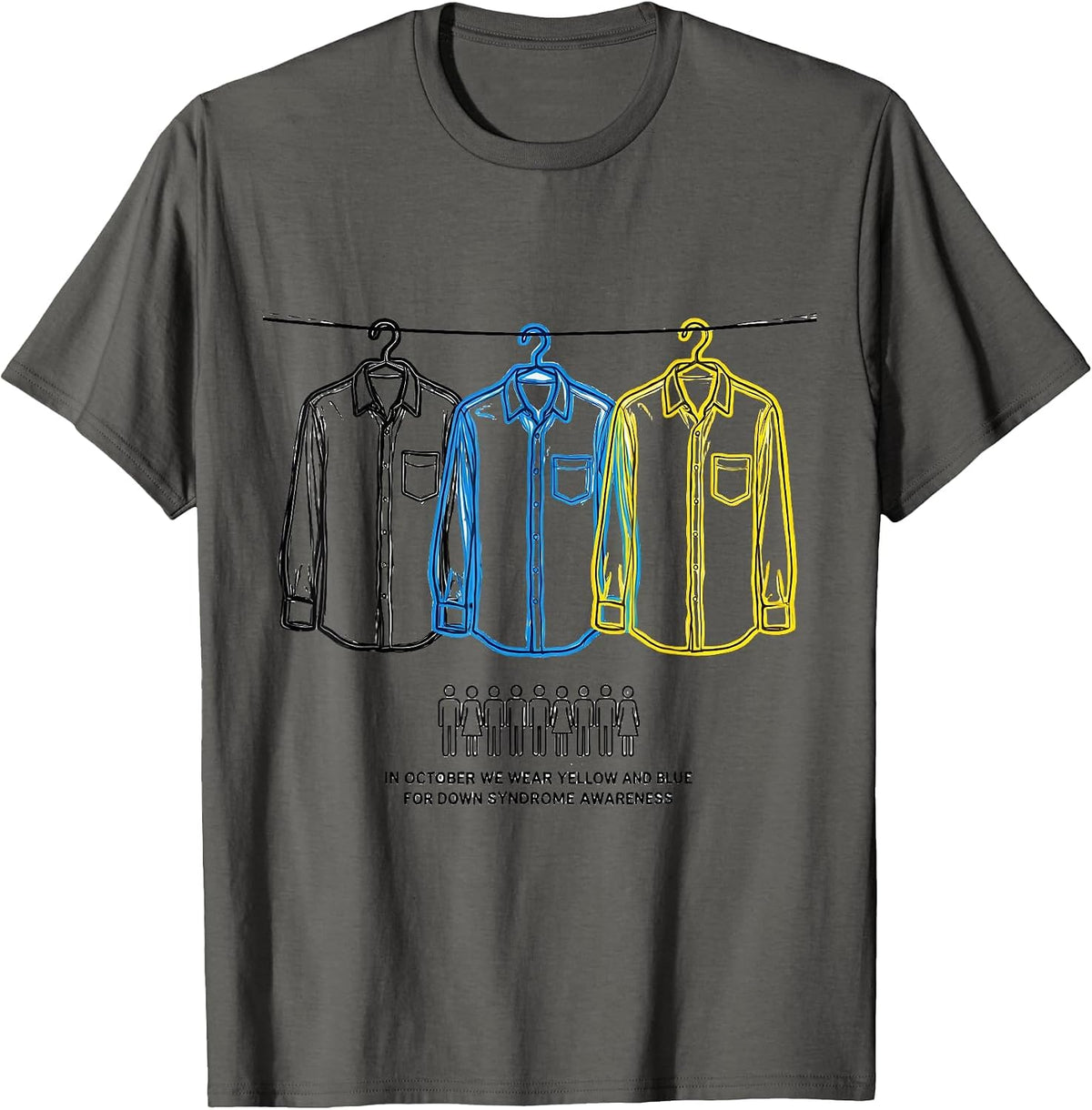 In October We Wear Yellow And Blue Down Syndrome Awareness T-Shirt - Asphalt Grey