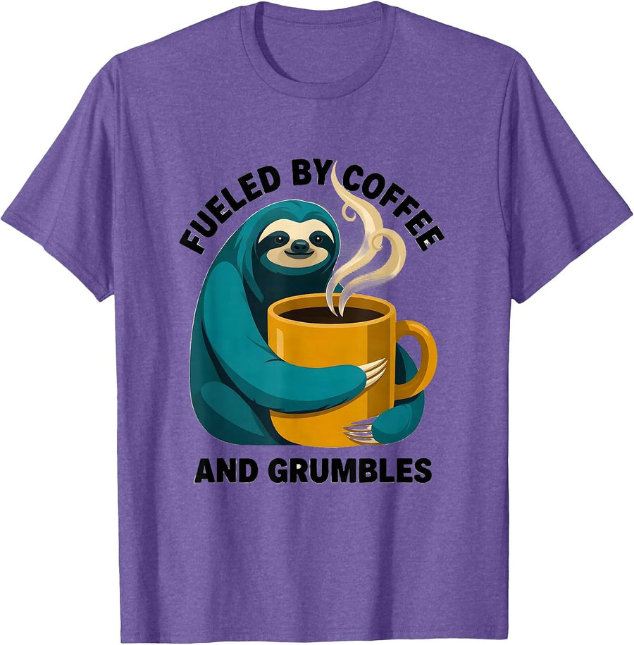 Men's Fueled By Coffee And Grumbles Funny Coffee Lover Animal Meme T-Shirt - Purple Heather