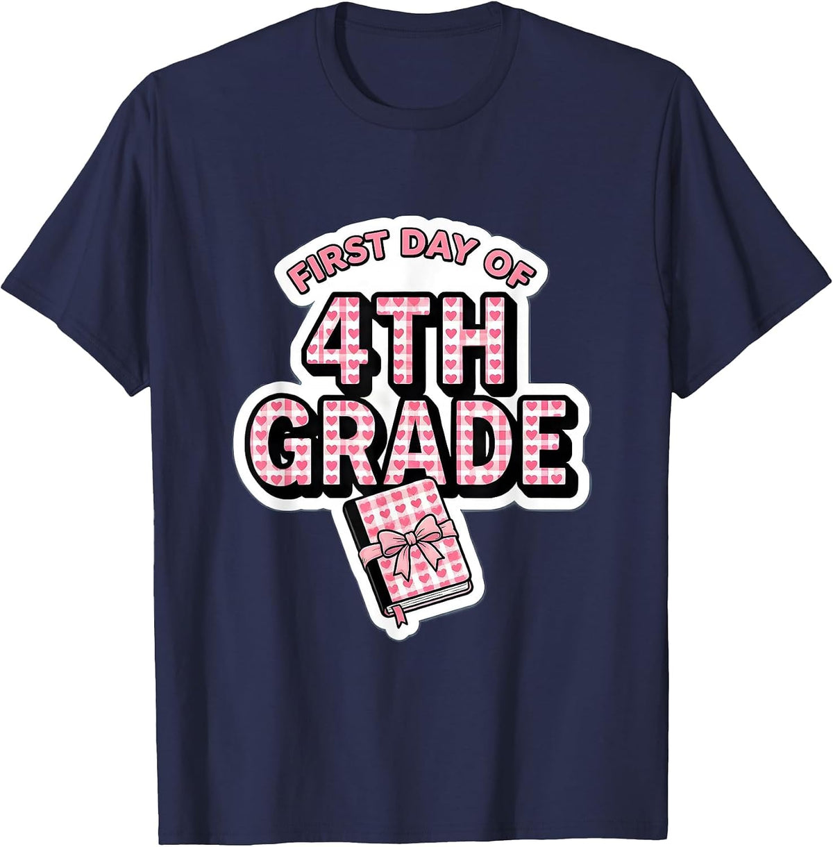 Men's First Day Of 4th Grade Coquette Bow Back To School Girl T-Shirt - Navy Blue
