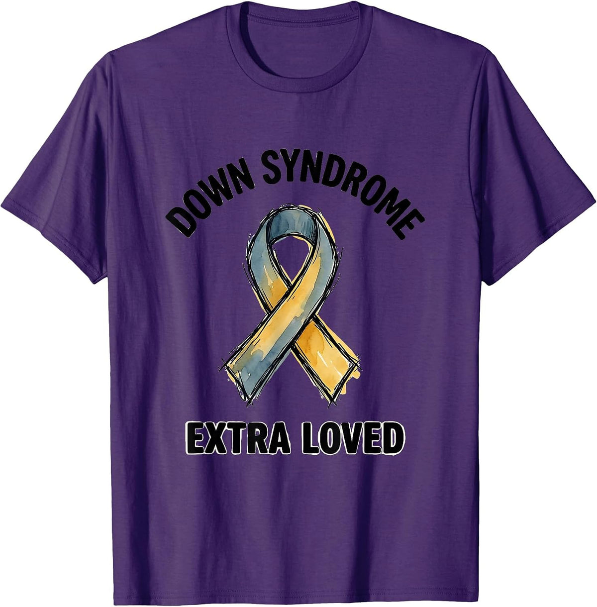 Down Syndrome Extra Loved Hand-Sketched Awareness Ribbon T-Shirt - Purple
