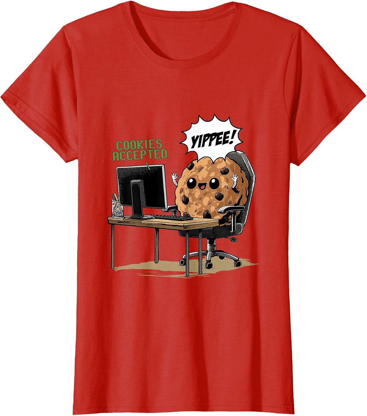 Cookies Accepted Nerd Shirt Funny Computer Internet Coder T-Shirt, Women, Red, X-Large - As Pictured