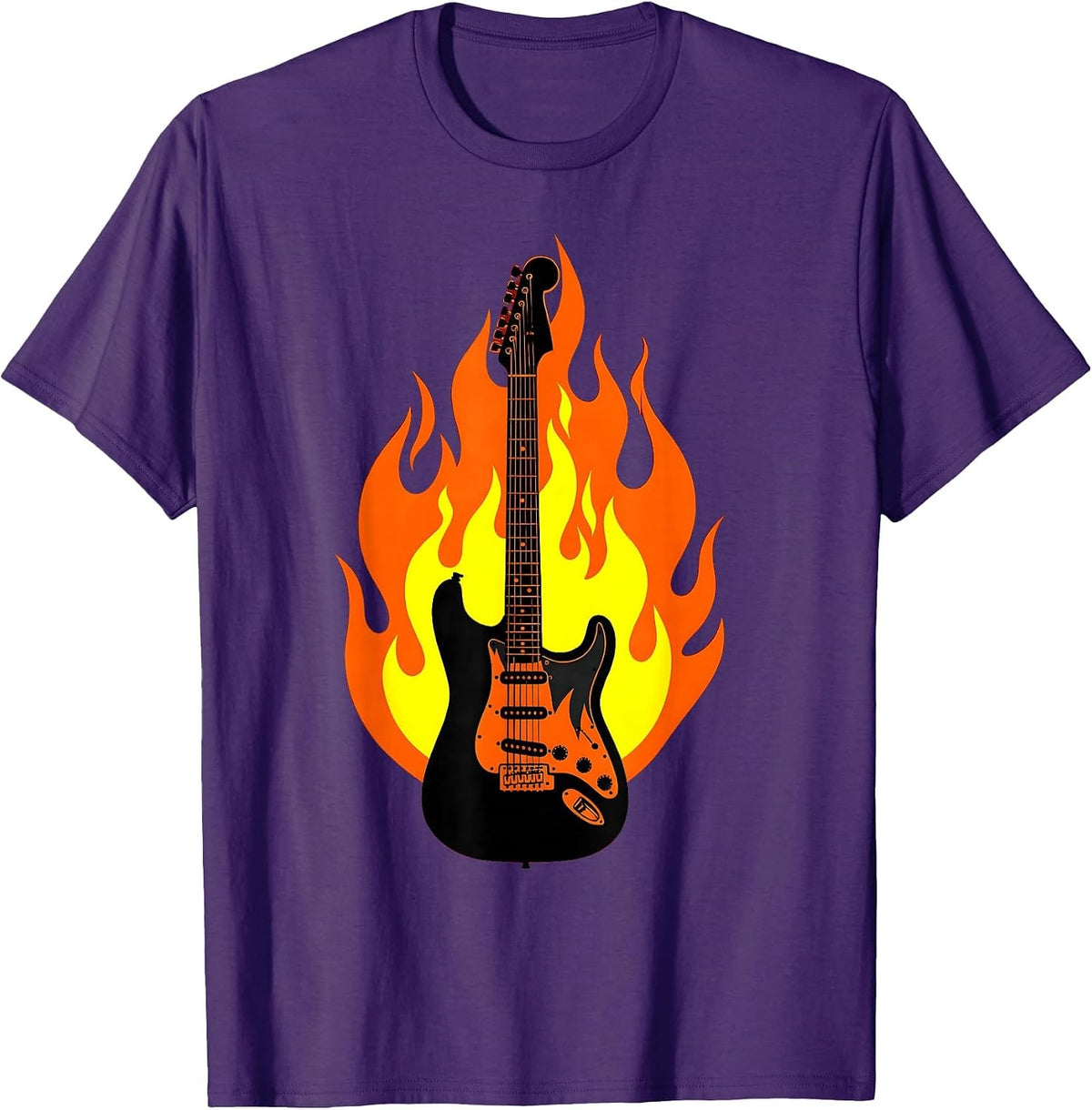 Men's Flaming Electric Guitar Classic Rock Illustration T-Shirt - Purple