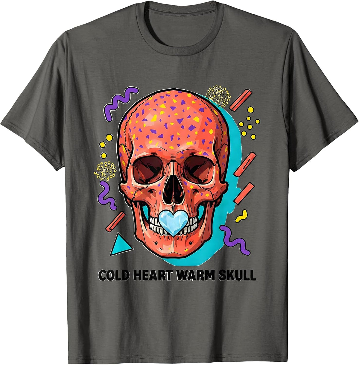 Cold Heart Warm Skull Graphic Design T-Shirt - Asphalt Grey