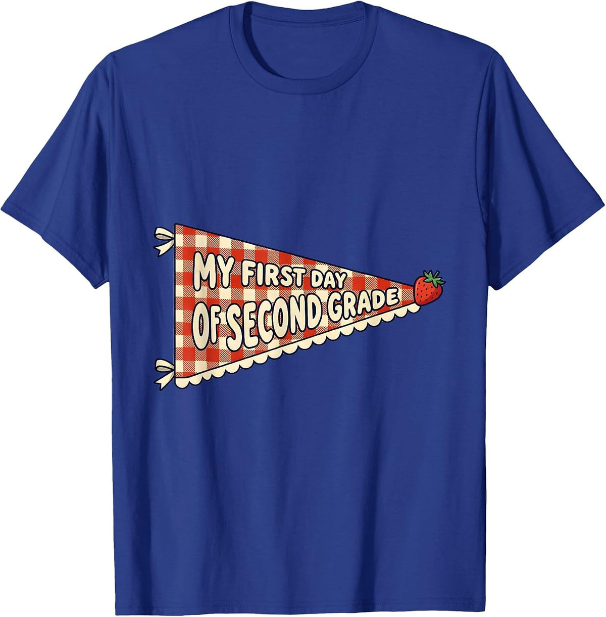 Men's My First Day of Second Grade Gingham Pennant Back to School T-Shirt - Royal Blue