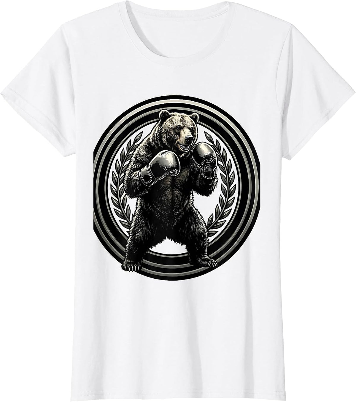 Bear Boxing Gloves Fighter Graphic Tee T-Shirt - White