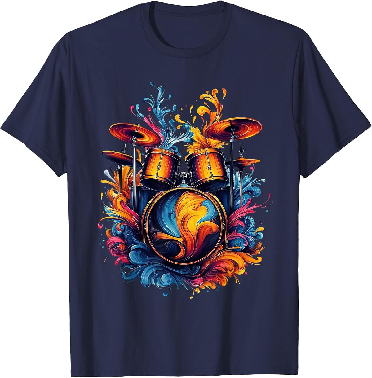 Watercolor Drums Tshirt Drummer Musician Drums T-Shirt - Navy Blue