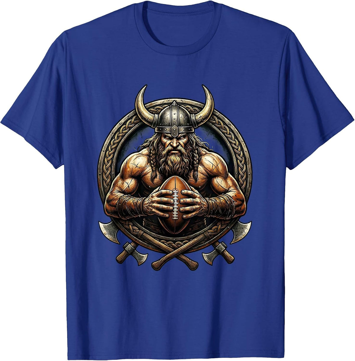 Viking Warrior Rugby Ball Graphic Design T-Shirt - Royal Blue
