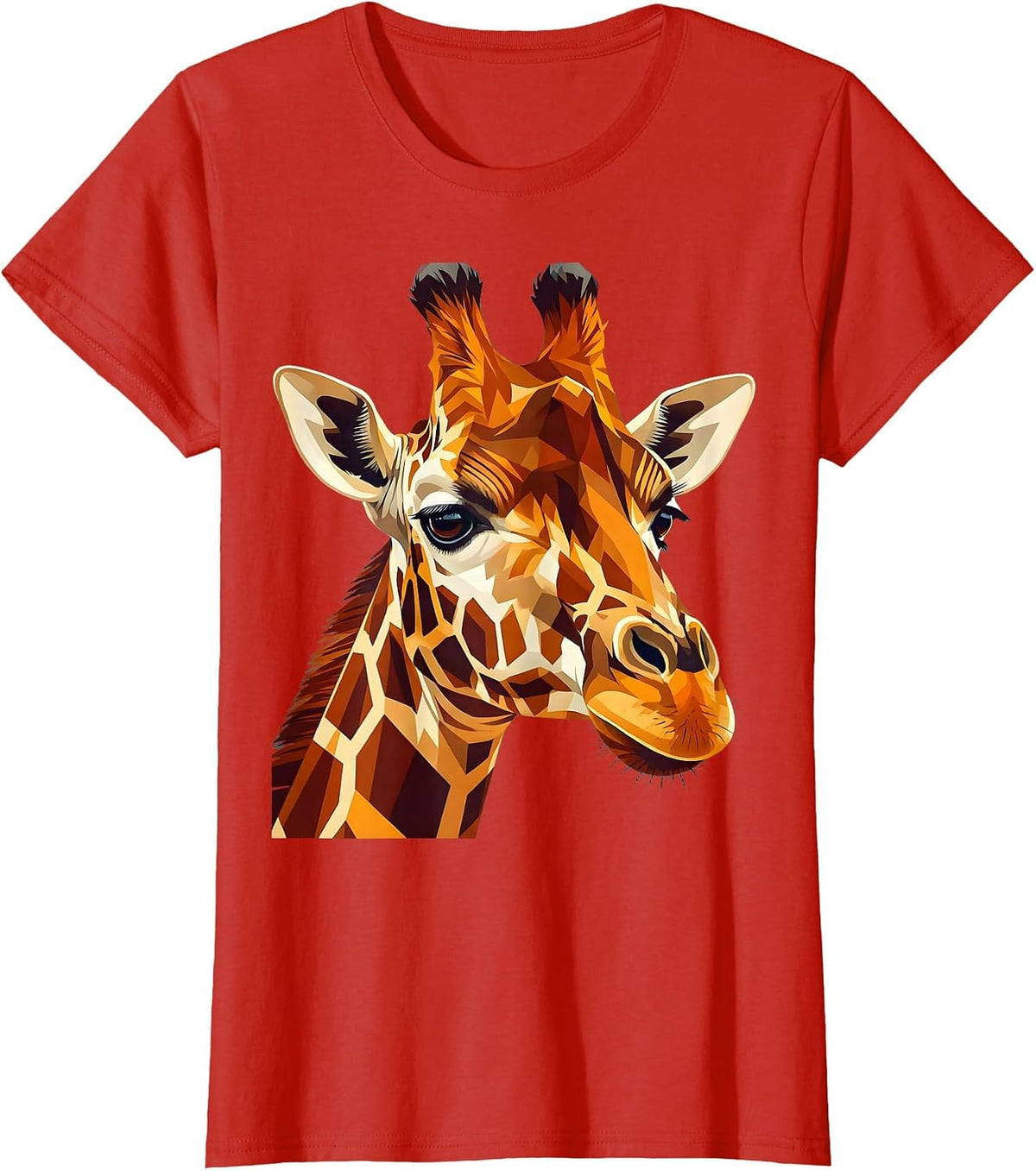 Bold Geometric Giraffe Close-Up Graphic T-Shirt - Red