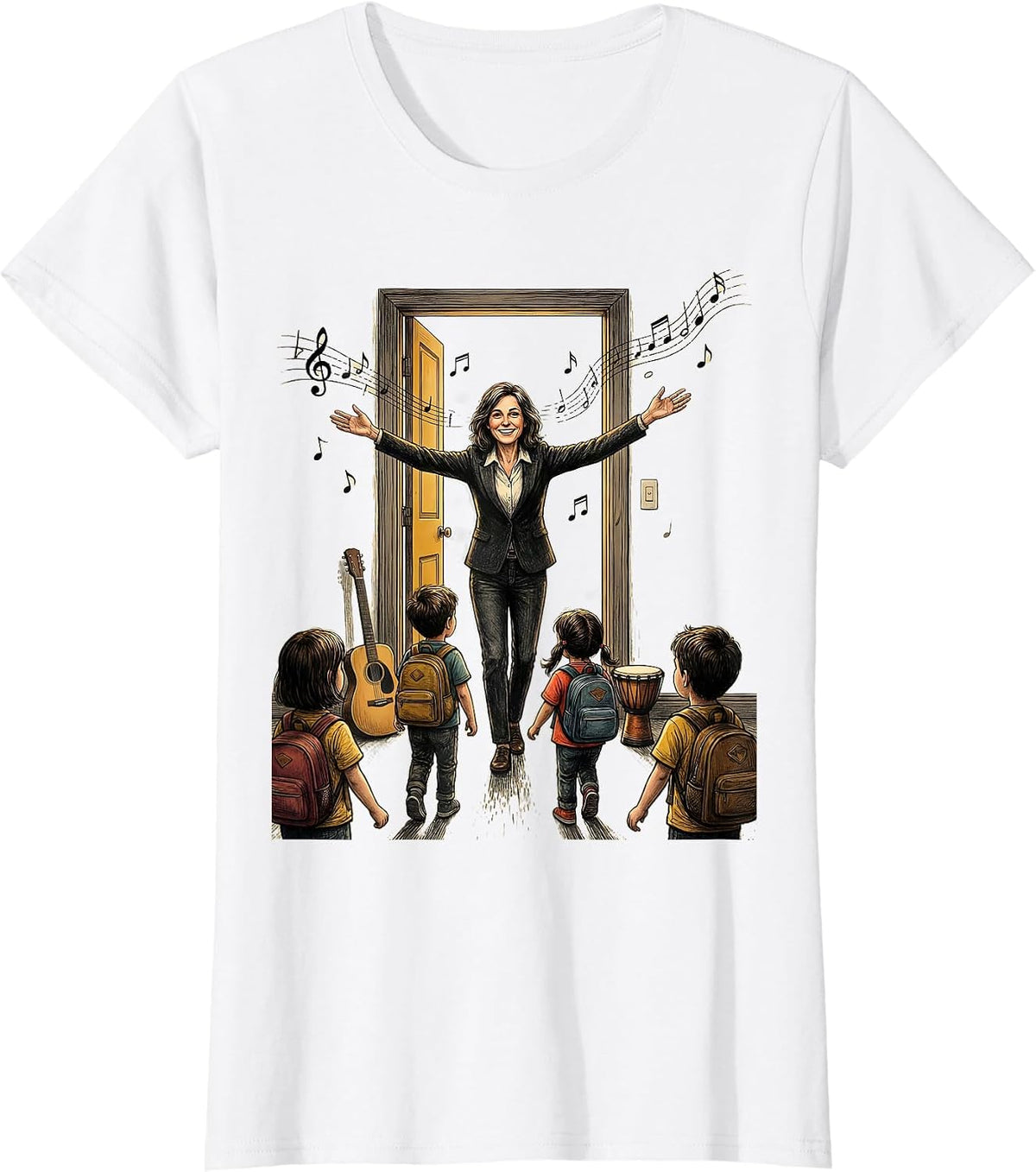 Women's Music Teacher Welcoming Students Back to School T-Shirt - White