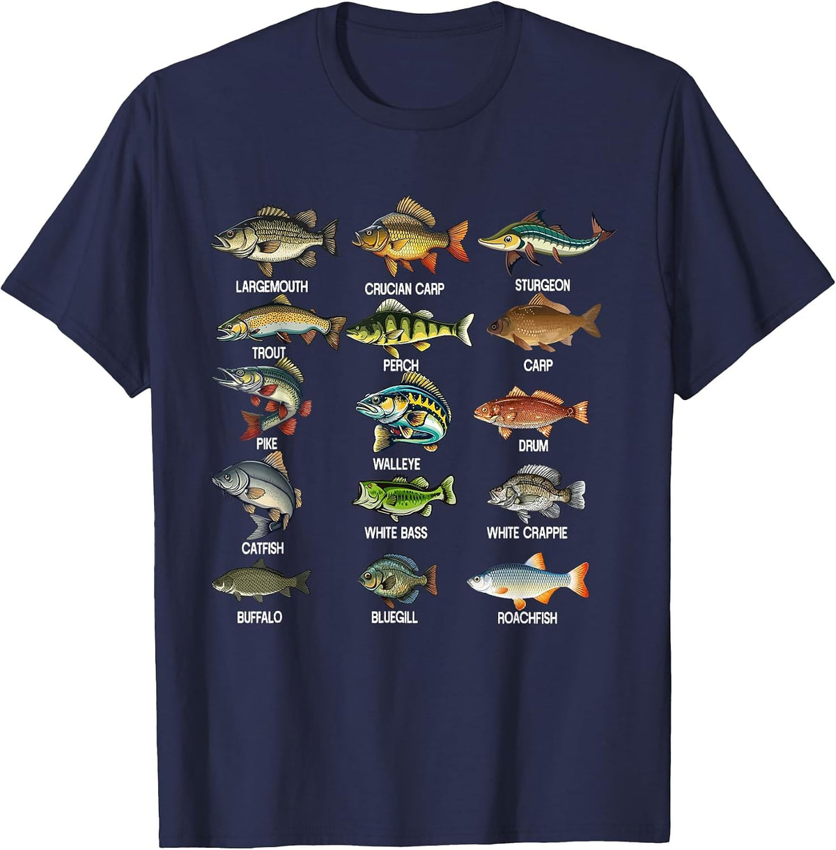 Fish Types Freshwater Fish Fisherman T-Shirt - Navy Blue
