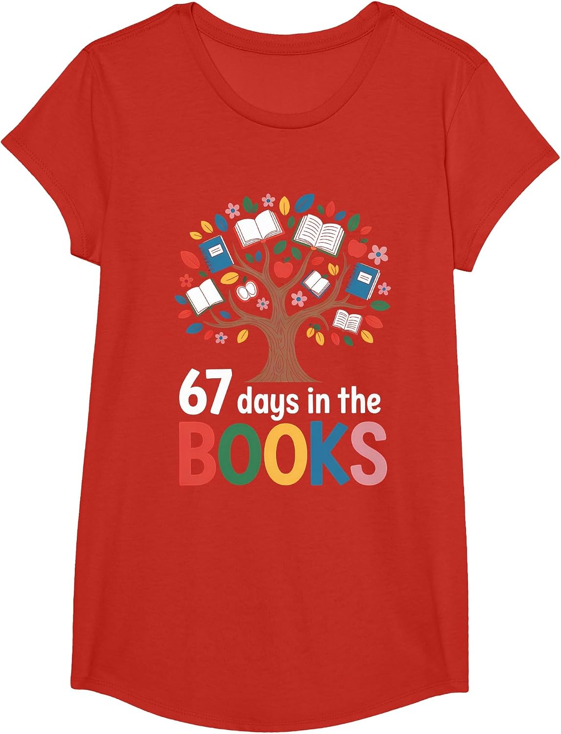 67 Days in the Books Reading Teacher 67th Day of School T-Shirt - Girls Red