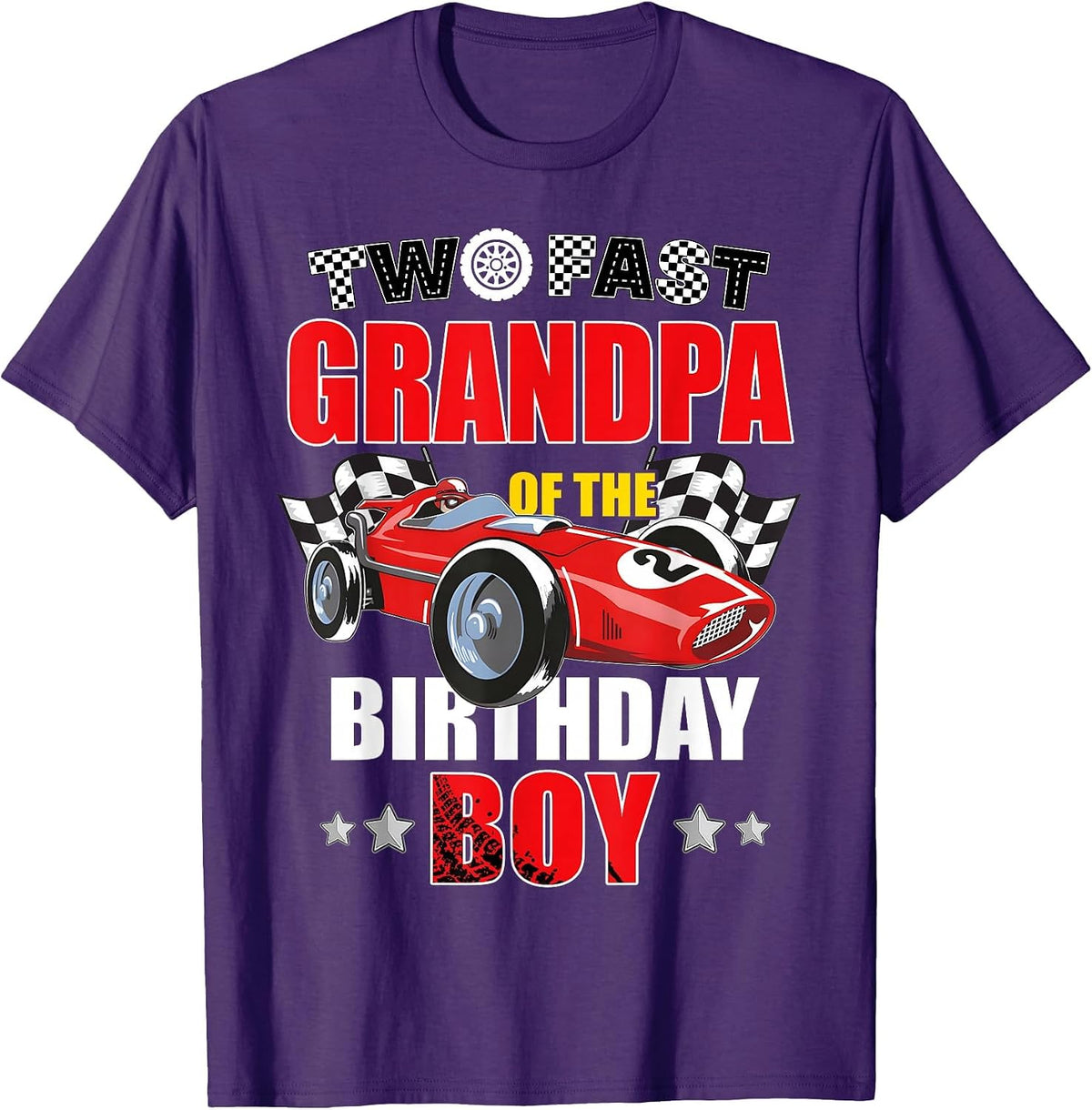 Grandpa of The Two Fast 2nd Birthday Boy Racing Car Family T-Shirt, Men, Purple, Large - As Pictured
