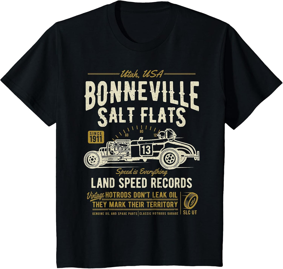 Retro Bonneville Salt Flats Utah Vintage Hotrod Design T-Shirt - Black