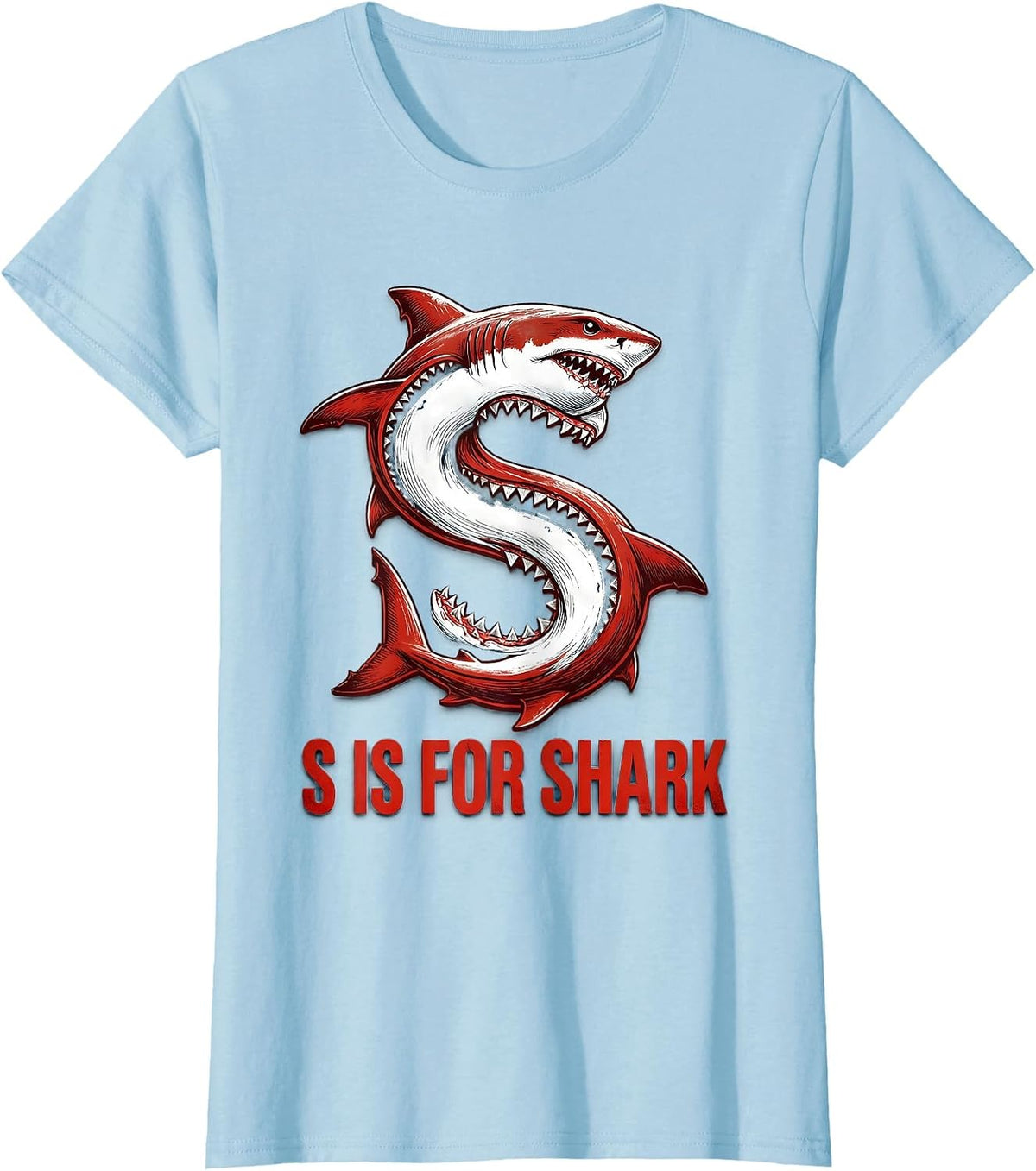 S Is For Shark Educational Alphabet Learning Kids Letters T-Shirt - Baby Blue