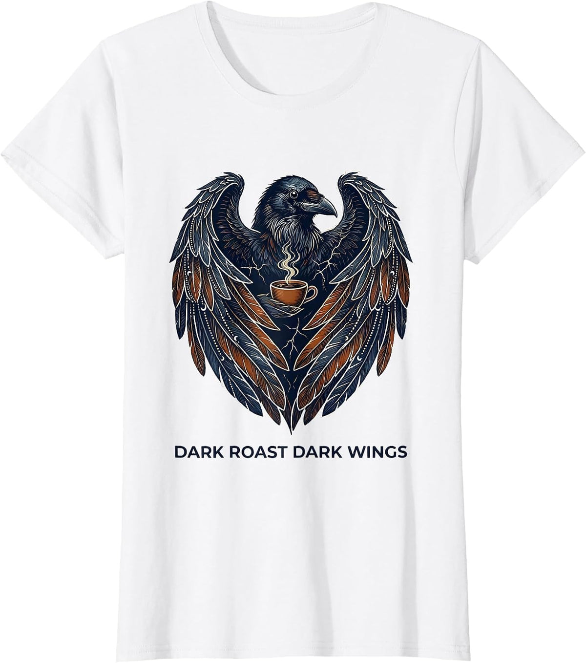 Dark Roast Dark Wings Crow Coffee Design T-Shirt - White