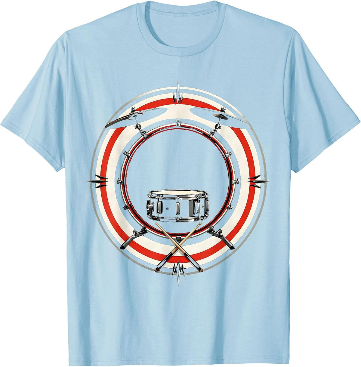 Men's Sealed Drum Badge Swiss International Drummer Humor Gift T-Shirt - Baby Blue