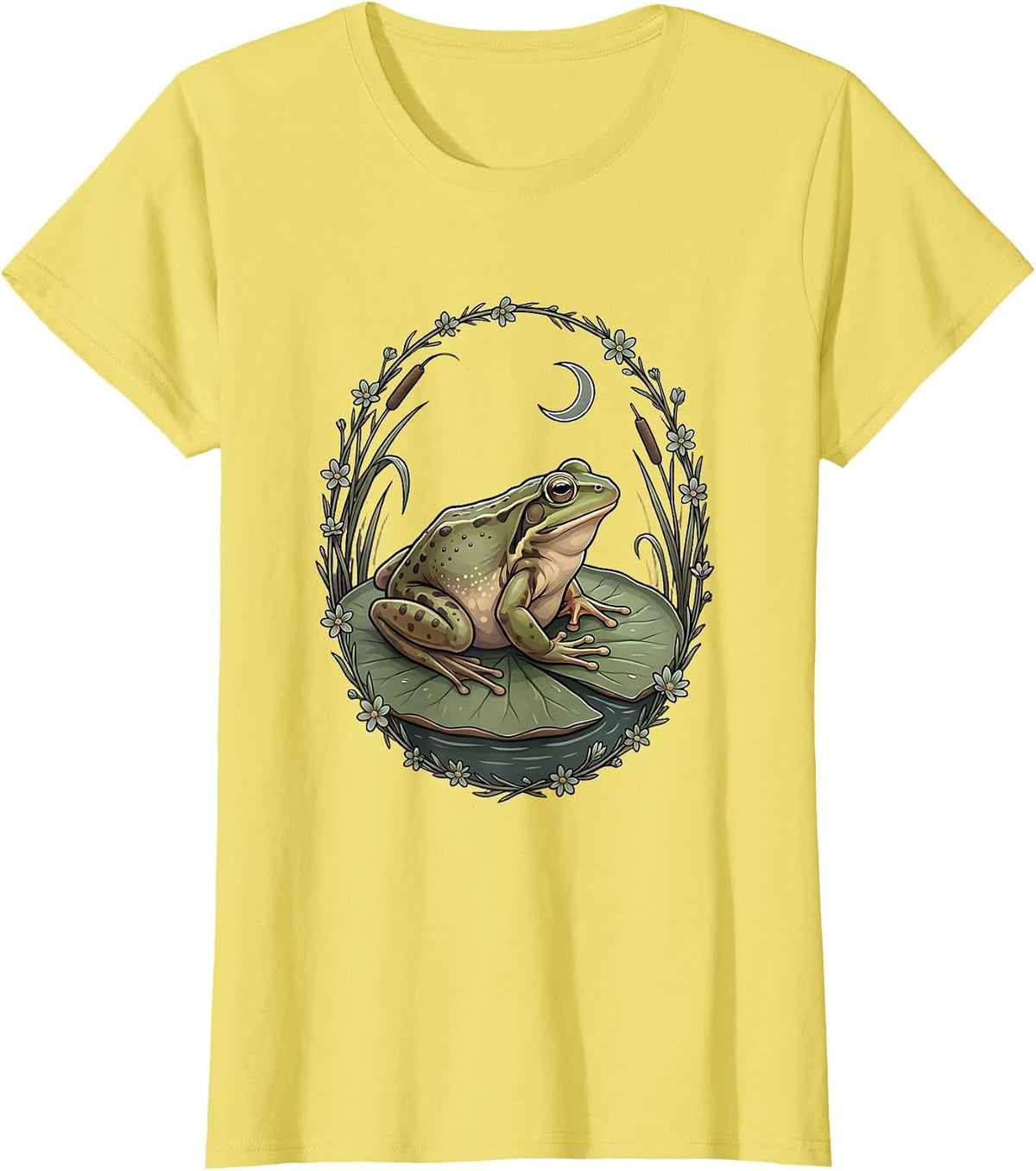 Women's Frog on Lily Pad Lazy Afternoon Illustration T-Shirt - Lemon Yellow