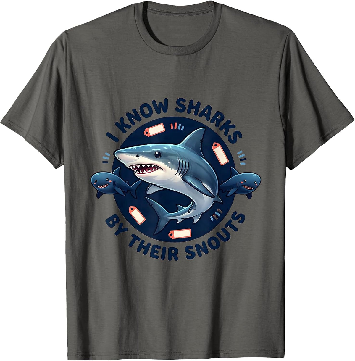 Men's I Know Sharks By Their Snouts Cute Kawaii Shark Lover Gift T-Shirt - Asphalt Grey